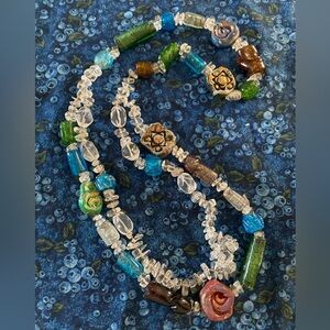 Italian glass bead long necklace artisan made glass beaded necklace Italian